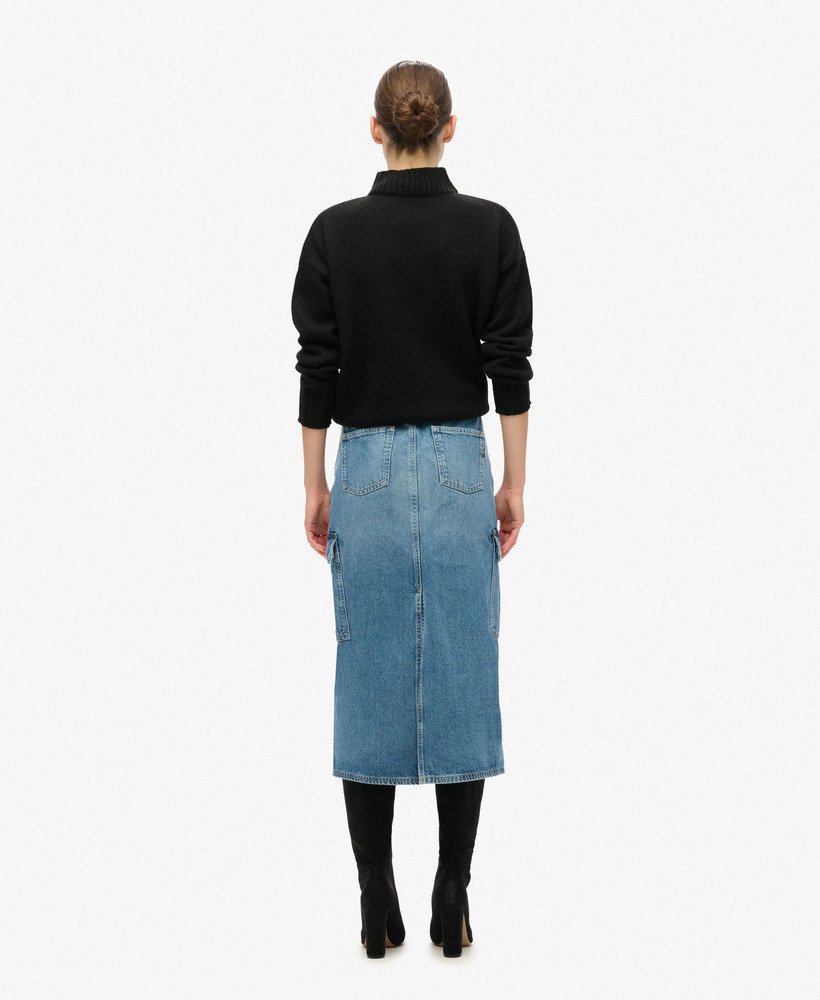 saia midi jeans com bolsos cargo na cor azul ridley