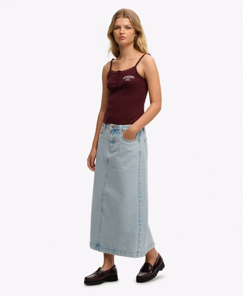 Saia longa cargo em jeans
