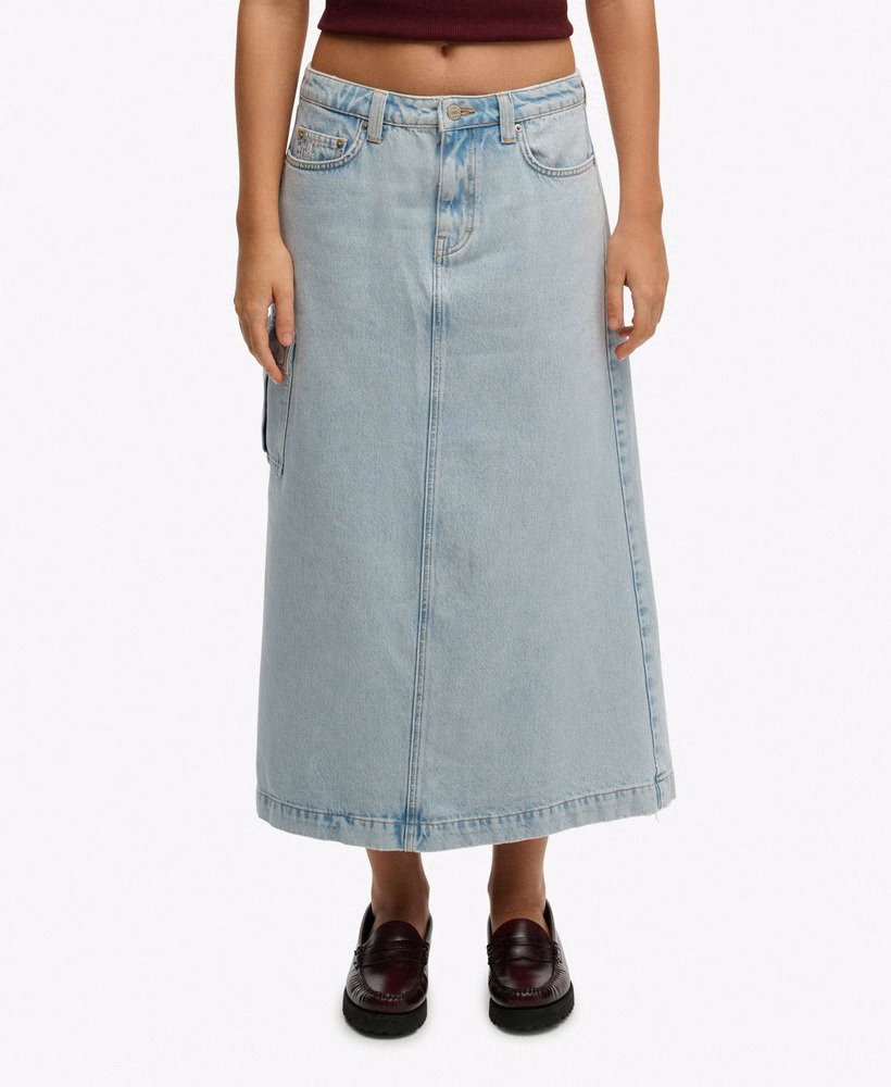 Saia longa cargo em jeans
