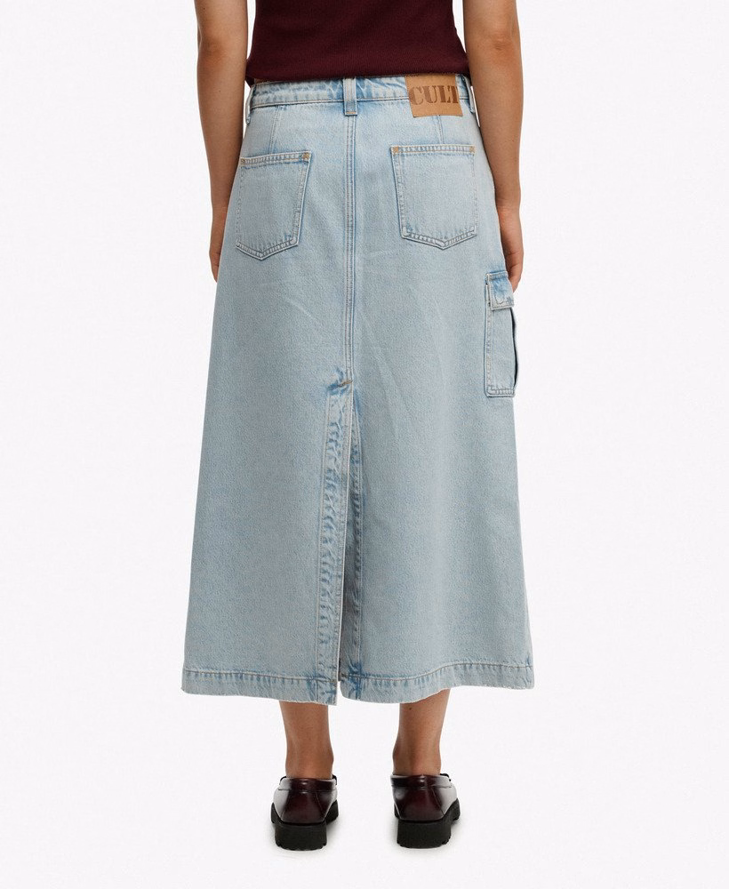 Saia longa cargo em jeans