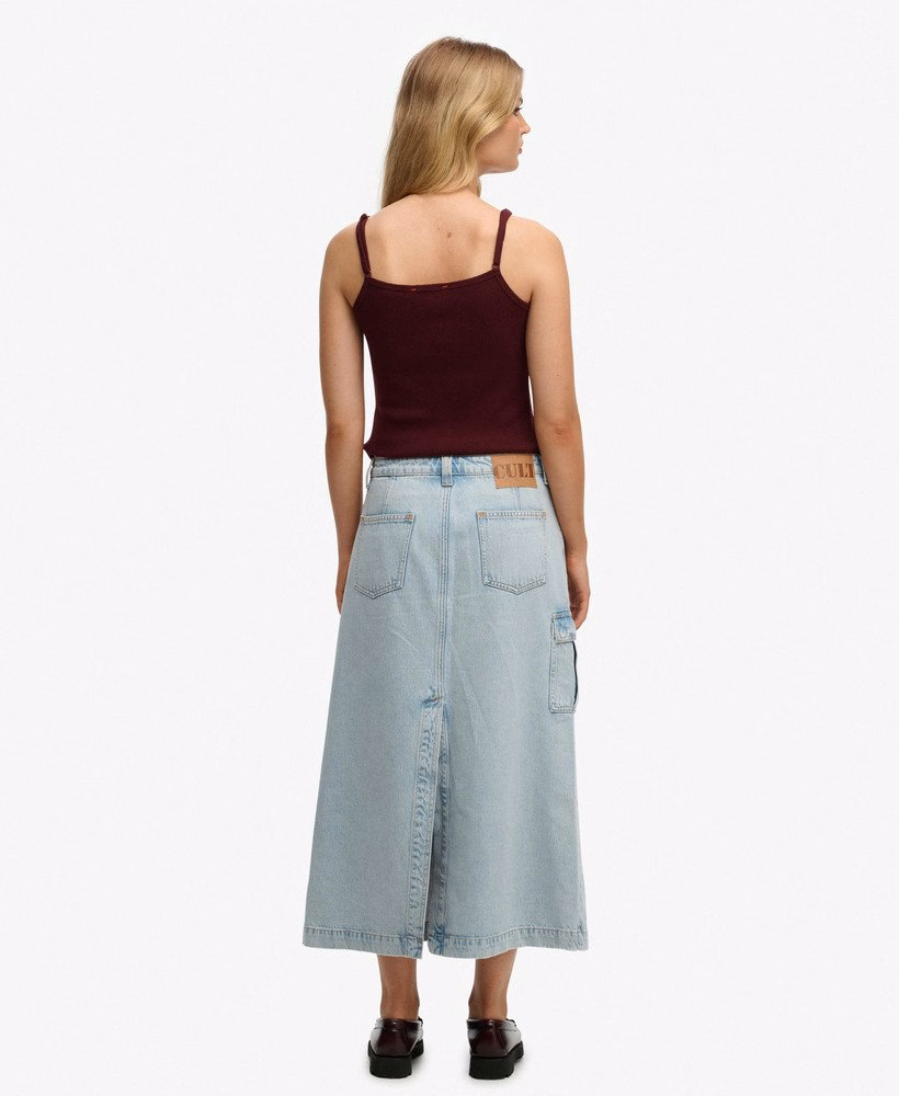 Saia longa cargo em jeans
