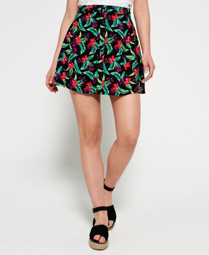 saia com botões estilo náutico dos anos 90 em hibisco tropical