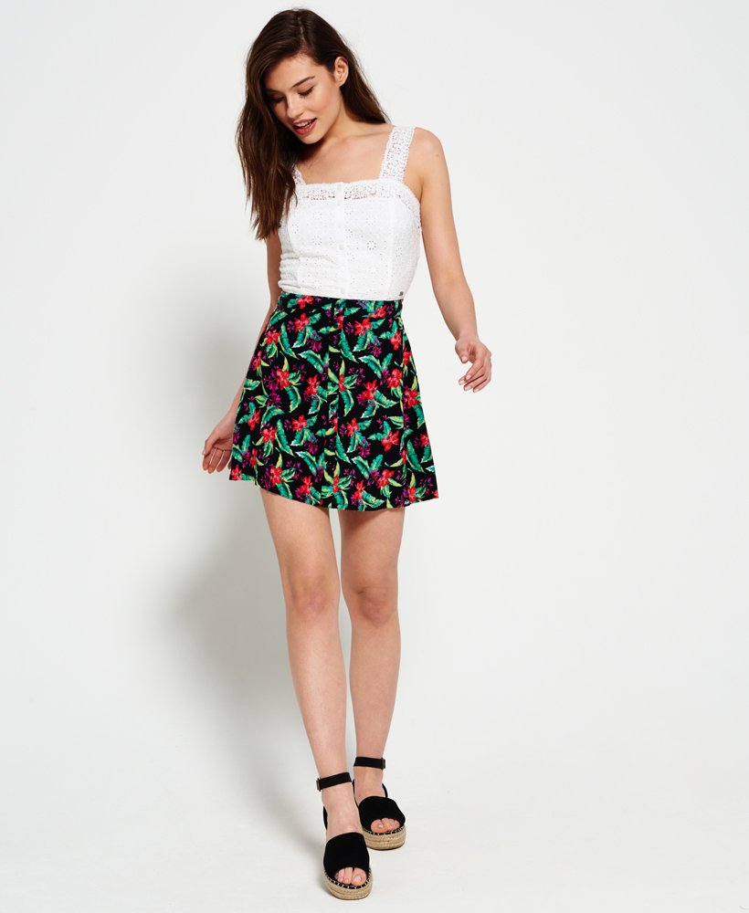 saia com botões estilo náutico dos anos 90 em hibisco tropical