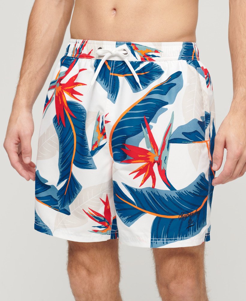 calções de banho de 17 polegadas com estampa havaiana reciclada na cor optic paradise.