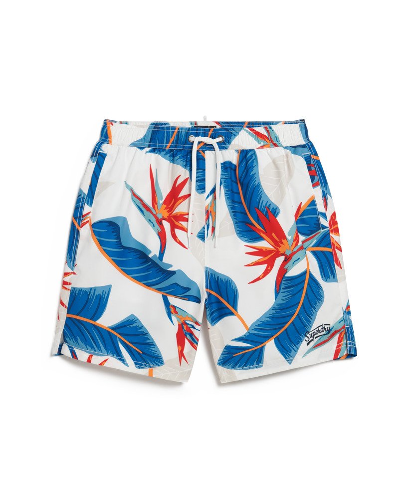 calções de banho de 17 polegadas com estampa havaiana reciclada na cor optic paradise.
