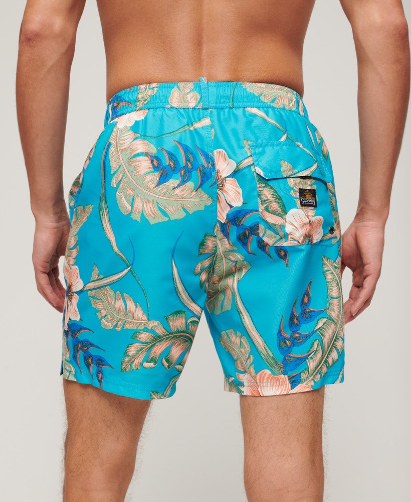 calção de banho de 43 cm 17 polegadas com estampa havaiana reciclada na cor eden hawaiian aqua.