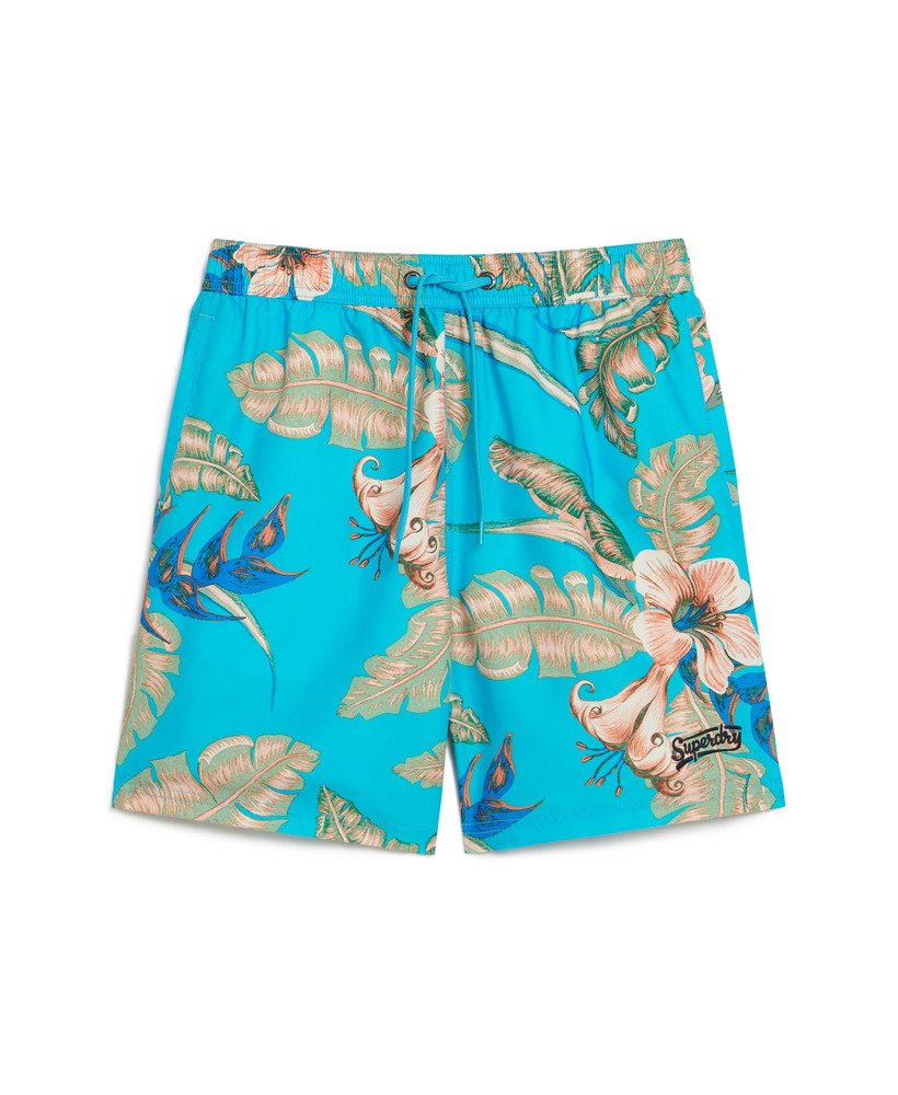 calção de banho de 43 cm 17 polegadas com estampa havaiana reciclada na cor eden hawaiian aqua.