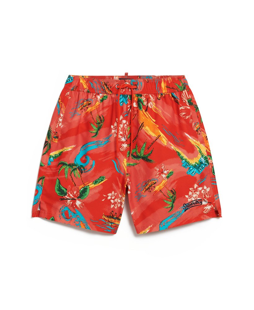 calção de banho de 17 polegadas com estampa havaiana reciclada na cor vermelha waikiki.