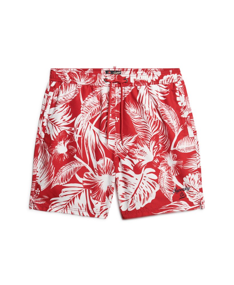 calção de banho de 17 polegadas com estampa havaiana reciclada na cor vermelho escuro luna.