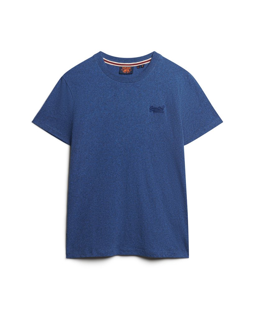 camiseta essential logo em algodão orgânico na cor azul mesclado brilhante.