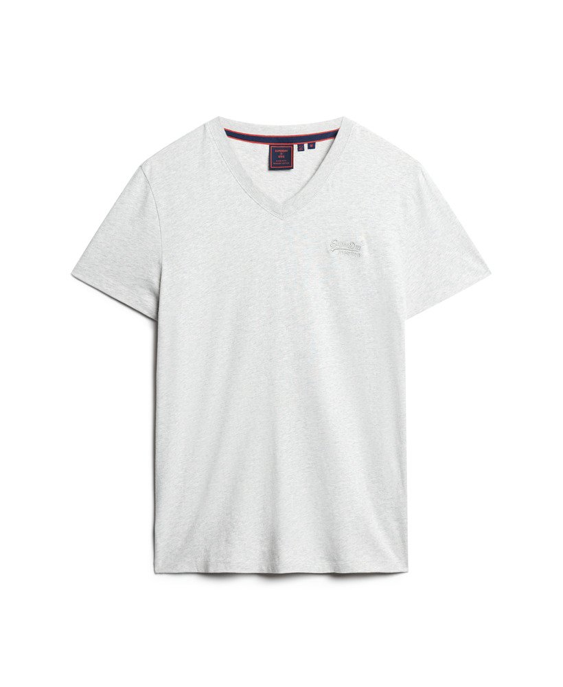 camiseta de algodão orgânico com decote em v e logo essential na cor cinza mesclado glacier.