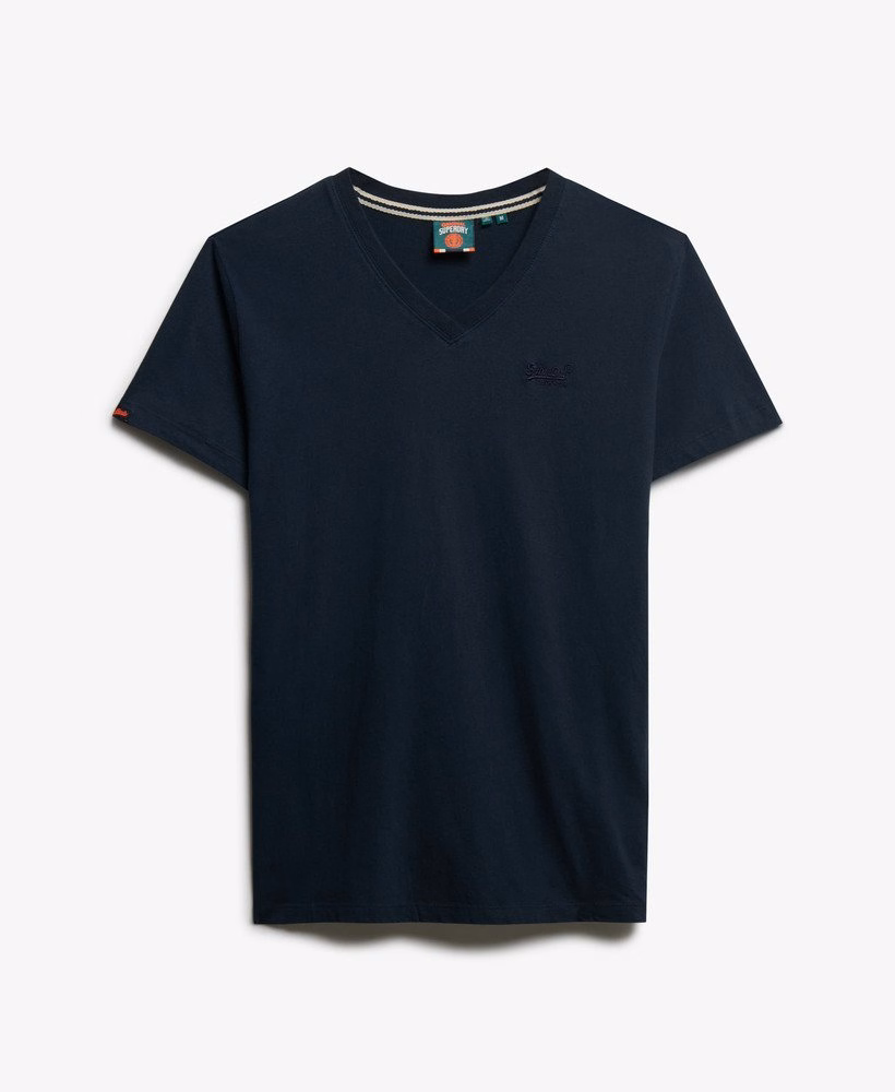Camiseta de algodão orgânico com decote em V e logo essencial