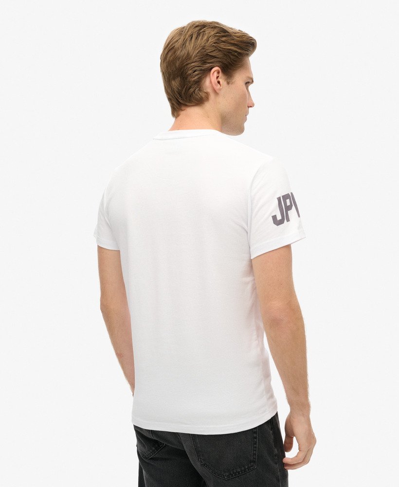 camiseta vintage com logo em algodão orgânico na cor óptica.