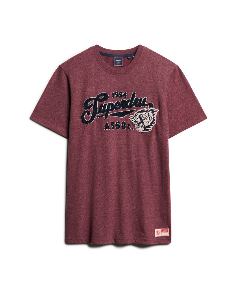 camiseta universitária vintage com estampa cursiva na cor port marl