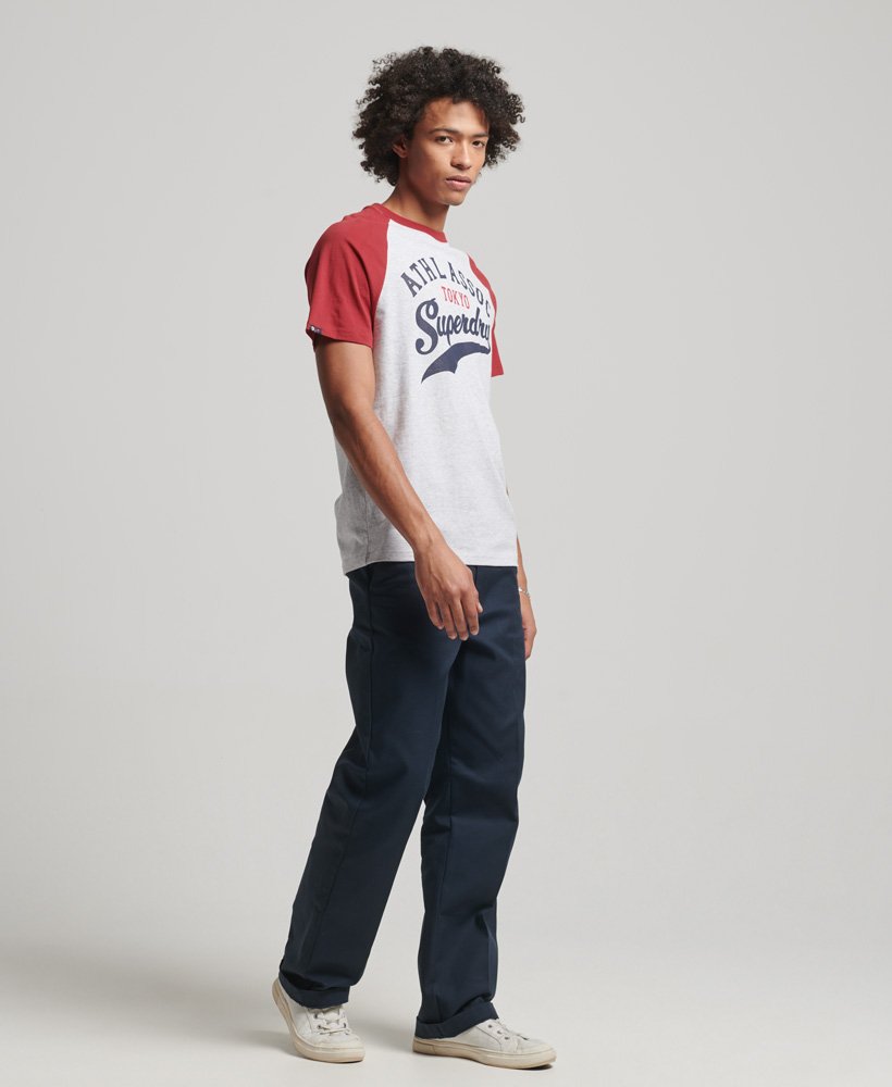 camiseta raglan vintage home run em cinza glacial mescladovermelho