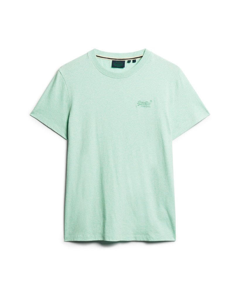 camiseta essential logo em algodão orgânico na cor verde menta mesclado claro.