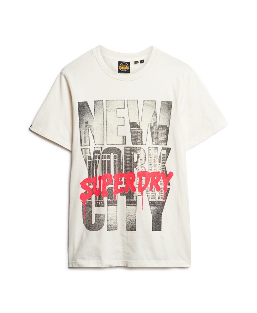 camiseta com logo de skate fotográfico na cor off white