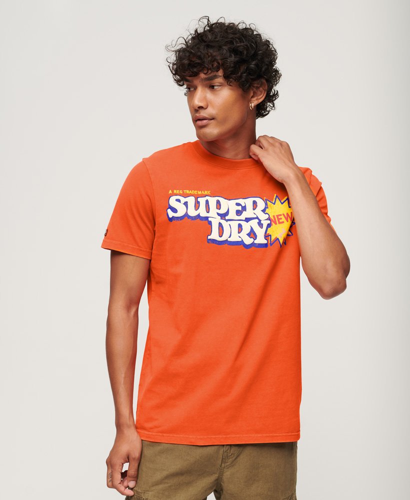 camiseta cooper com logo retrô dos anos 70 na cor laranja purê de abóbora.