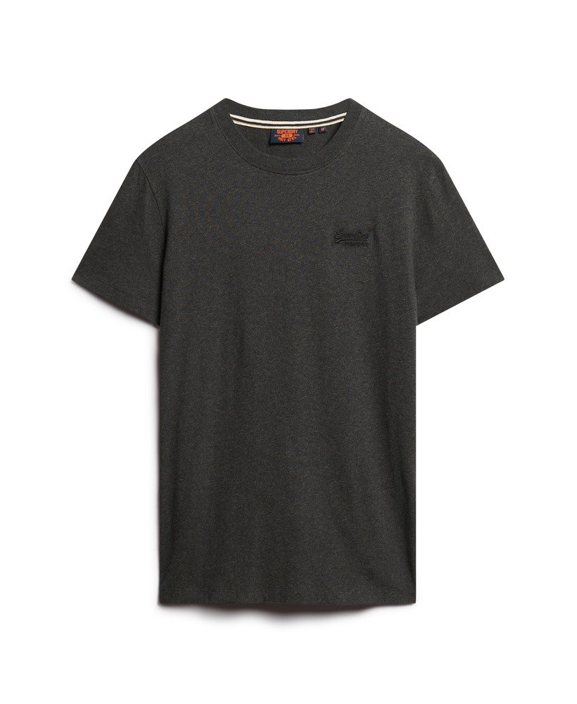 camiseta essential logo em algodão orgânico na cor raven black mescla.