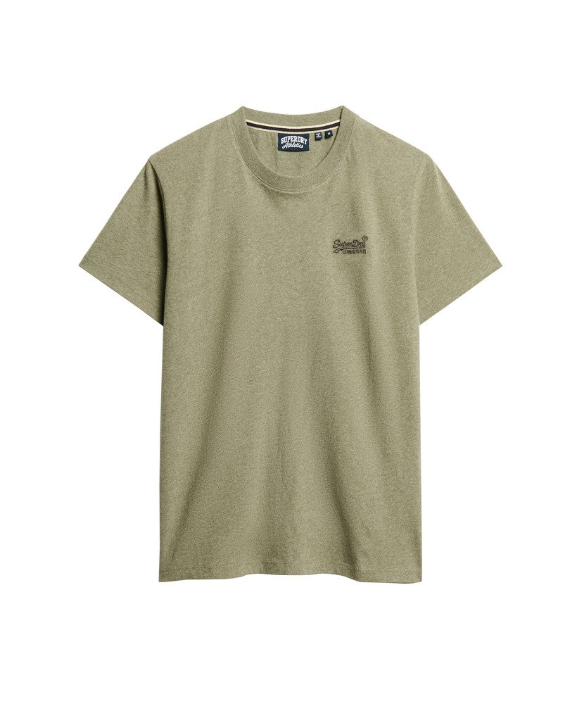 camiseta essential logo em algodão orgânico na cor cinza oliva mesclado