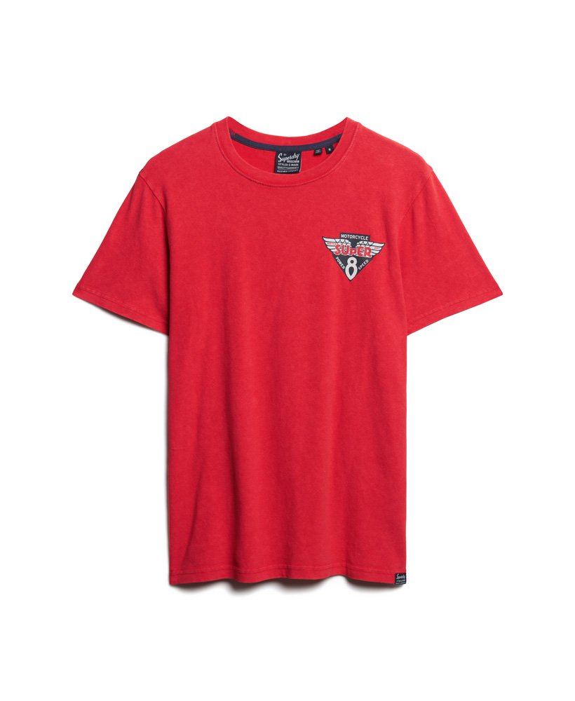 camiseta vintage americana com estampa gráfica na cor vermelho refrigerante