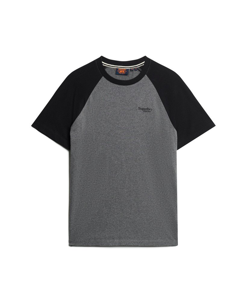 camiseta de beisebol essential logo em algodão orgânico na cor cinza mescladopreto.