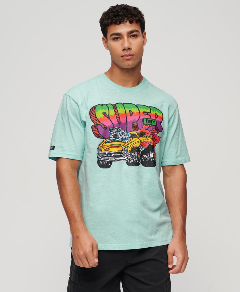 camiseta com estampa retrô de motocicleta na cor azul celeste