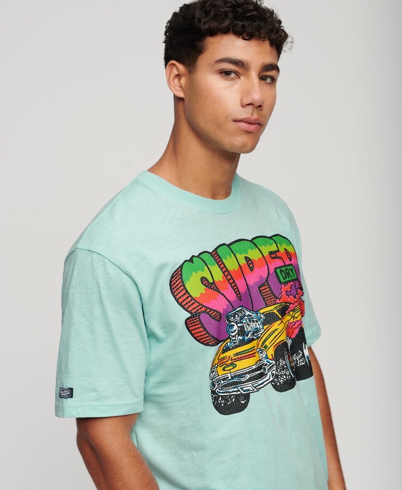 camiseta com estampa retrô de motocicleta na cor azul celeste