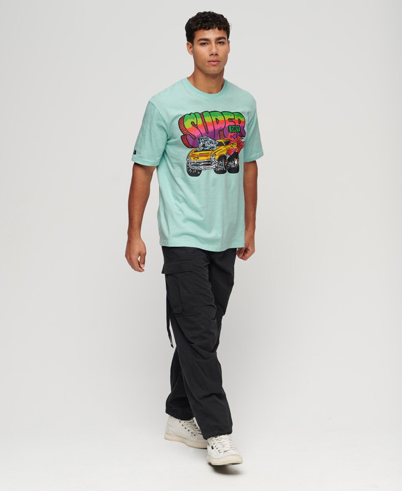 camiseta com estampa retrô de motocicleta na cor azul celeste