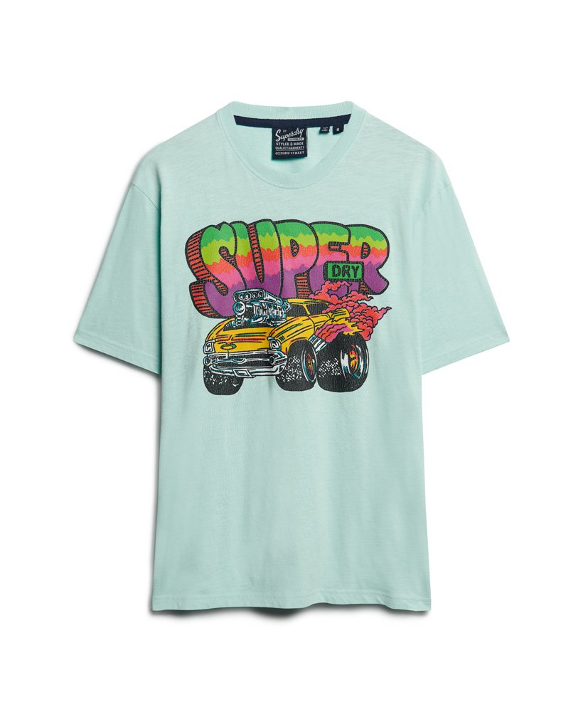 camiseta com estampa retrô de motocicleta na cor azul celeste