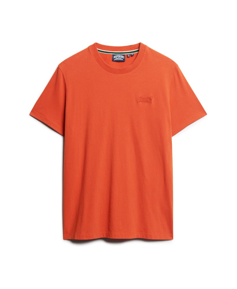 camiseta vintage com logo bordado em denim co na cor laranja ferrugem.