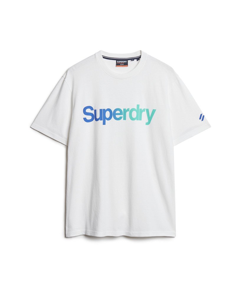 camiseta folgada com logo principal em degradê branco brilhante.