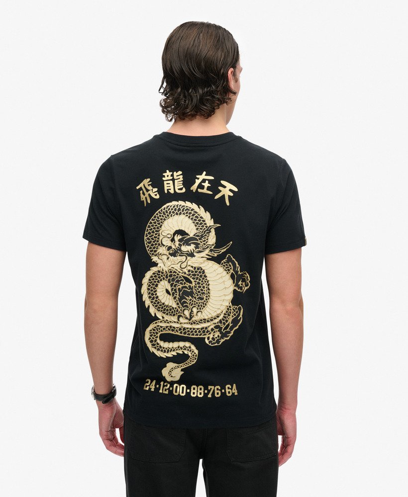 camiseta com estampa do ano novo chinês na cor preta azul