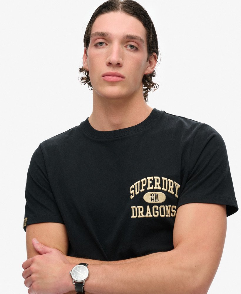 camiseta com estampa do ano novo chinês na cor preta azul