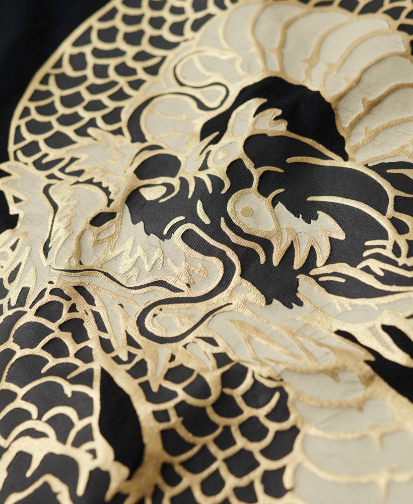 camiseta com estampa do ano novo chinês na cor preta azul