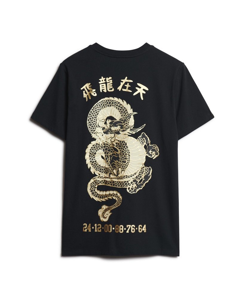 camiseta com estampa do ano novo chinês na cor preta azul