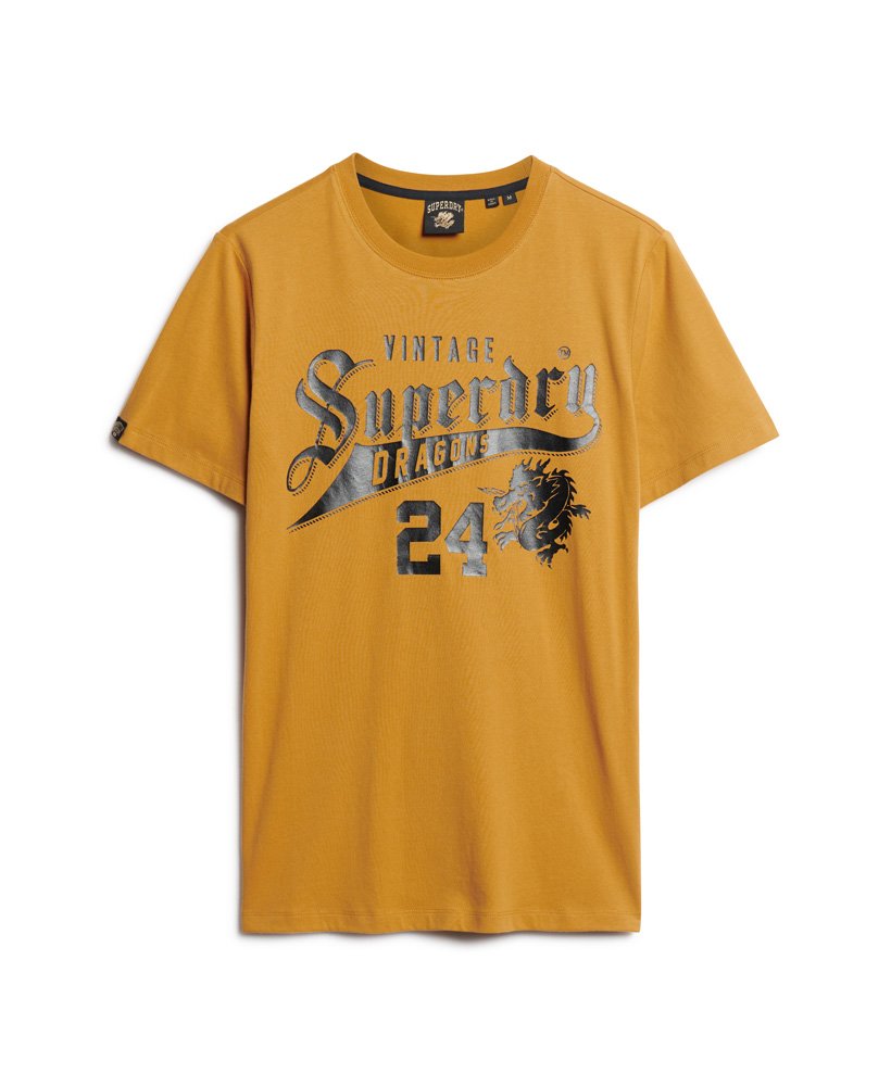 camiseta com estampa do ano novo chinês na cor bege açafrão