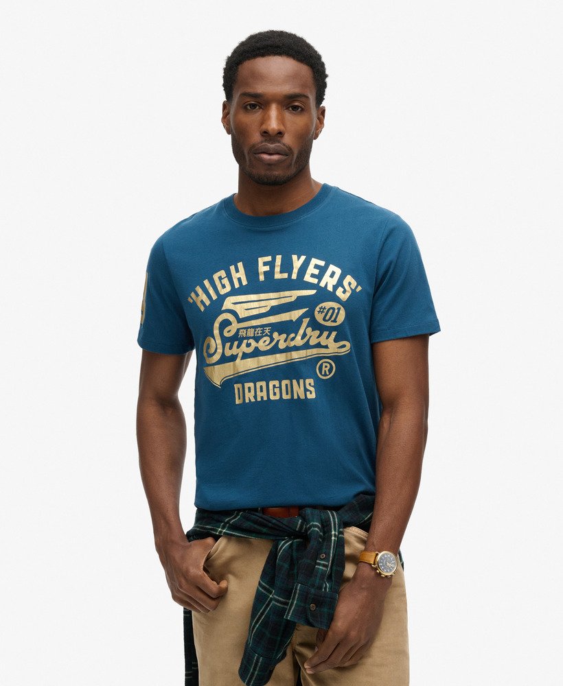 camiseta gráfica de ano novo chinês na cor azul garrafa