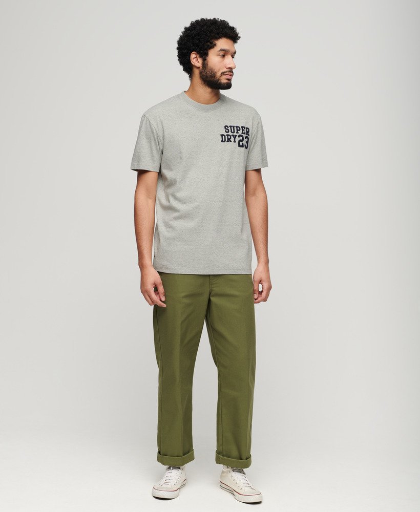 camiseta superstate athletic com logotipo bordado na cor cinza mesclado.