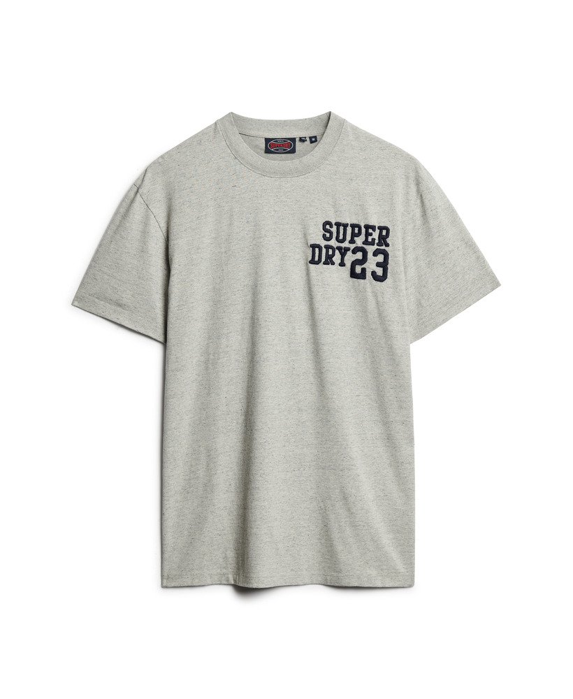 camiseta superstate athletic com logotipo bordado na cor cinza mesclado.
