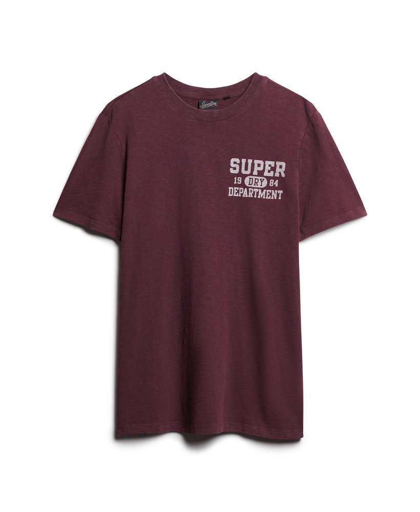 camiseta esportiva universitária com estampa na cor roxa figo texturizada.