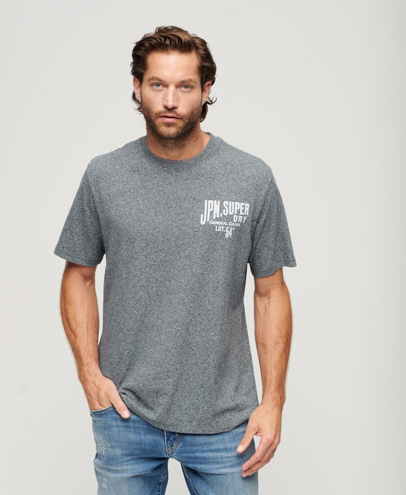 camiseta workwear com estampa no peito em tom azul marinho fosco.