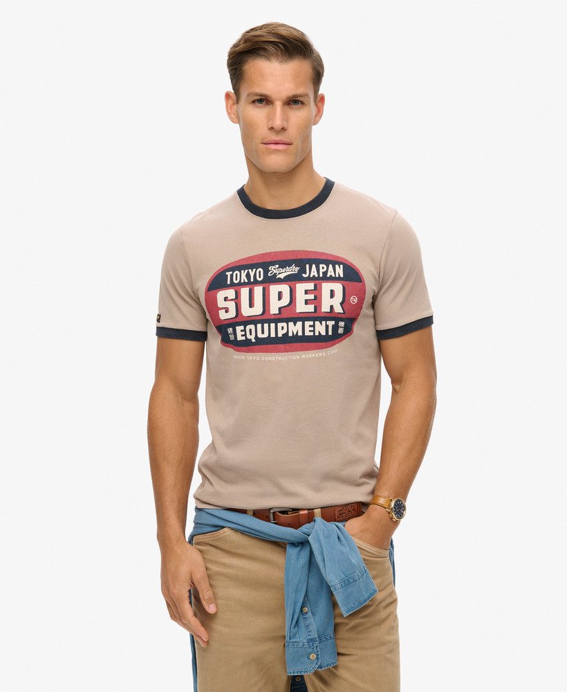 camiseta ringer workwear graphic em bege escuroazul marinho eclipse