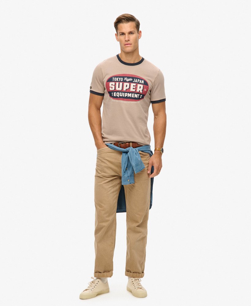 camiseta ringer workwear graphic em bege escuroazul marinho eclipse
