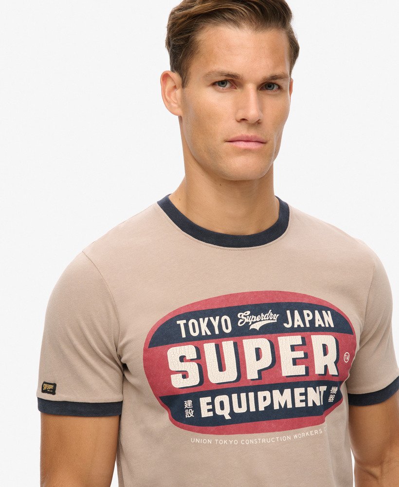 camiseta ringer workwear graphic em bege escuroazul marinho eclipse