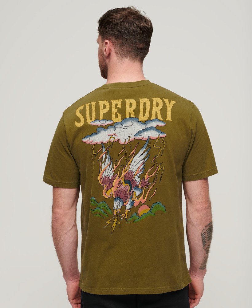 camiseta folgada com estampa de tatuagem na cor verde abeto.