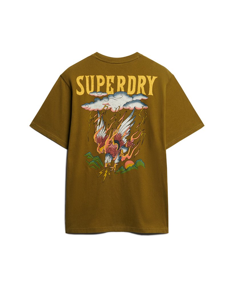 camiseta folgada com estampa de tatuagem na cor verde abeto.
