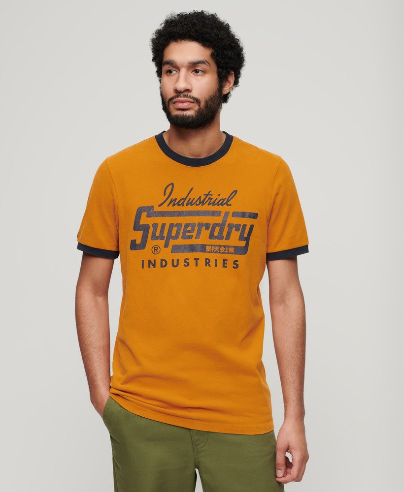 camiseta ringer workwear graphic em marrom ocre heritageazul marinho eclipse