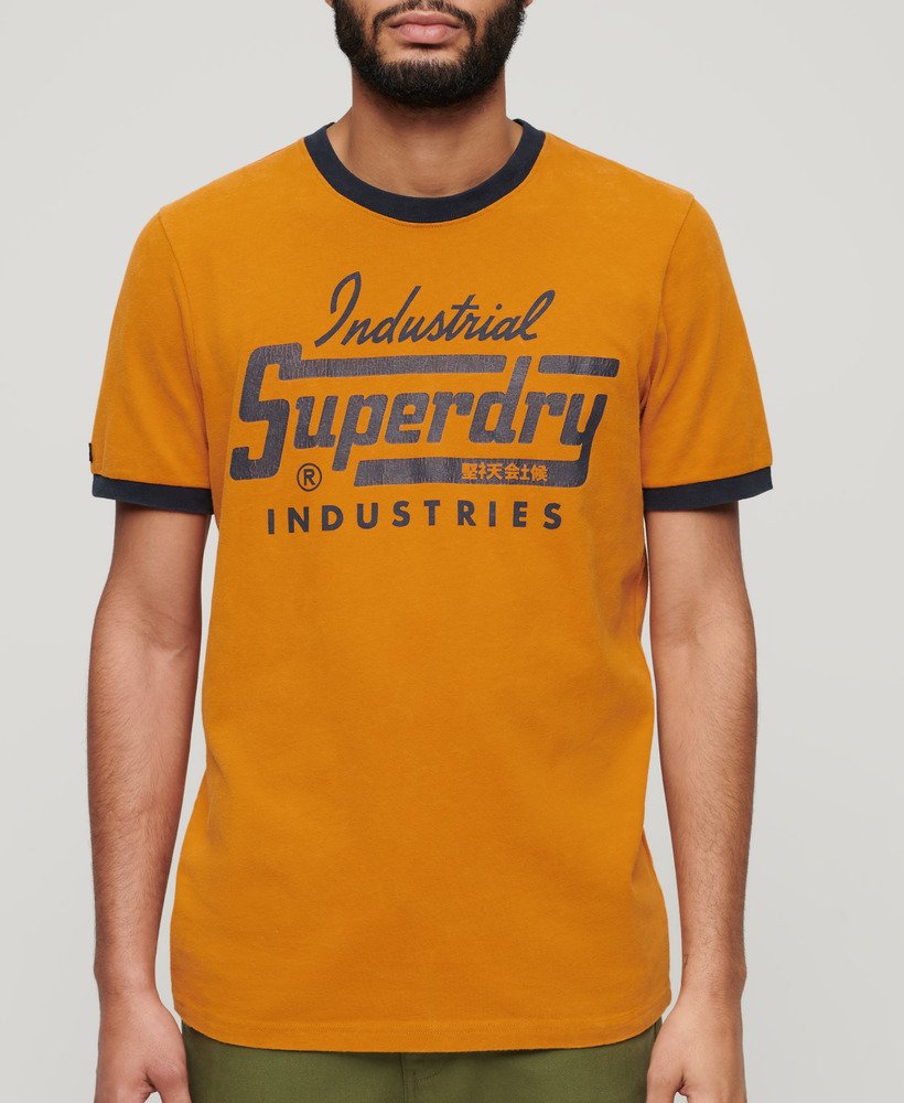 camiseta ringer workwear graphic em marrom ocre heritageazul marinho eclipse