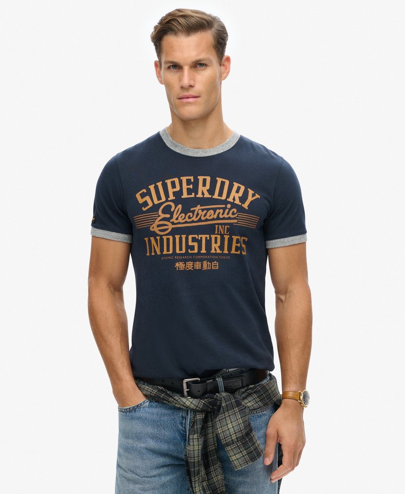 camiseta gráfica ringer workwear na cor eclipse navyathletic grey mescl